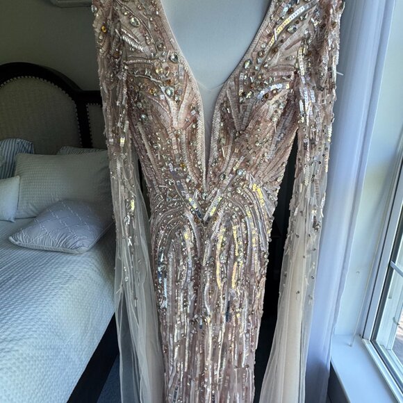 Jenny Packham - Lotus cape-effect embellished sequined tulle gown - Picture 6 of 7